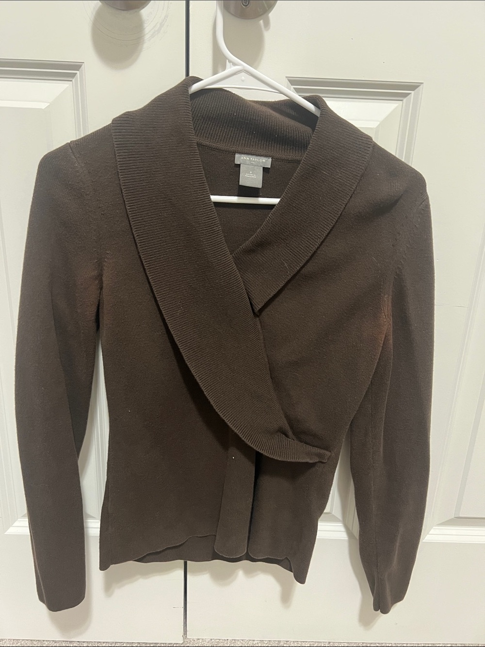 Ann Taylor Brown Shawl Collar Wrap sweater